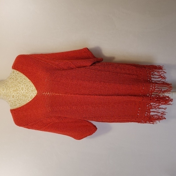 Chico's Annatto Orange Shaina Fringe Open Weave Pullover Sweater Dress Size 2/12 - Picture 1 of 11